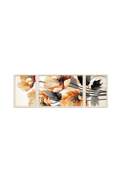 OEM Σετ 3 διακοσμητικών πάνελ, MDF/ξύλο, με floral σχέδιο, συνολικές διαστάσε...