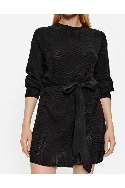NO BRAND Rochie tricotată simplă neagră mini din bumbac, elegantă, 36