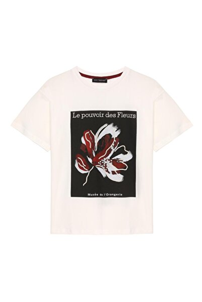 Quzu Tricou cu imprimeu detaliat Ecru/Negru