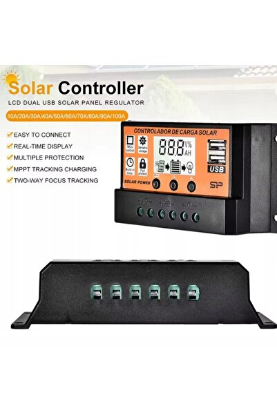 NO BRAND Regulator de încărcare solar 100A LCD 2x USB 12V/24V