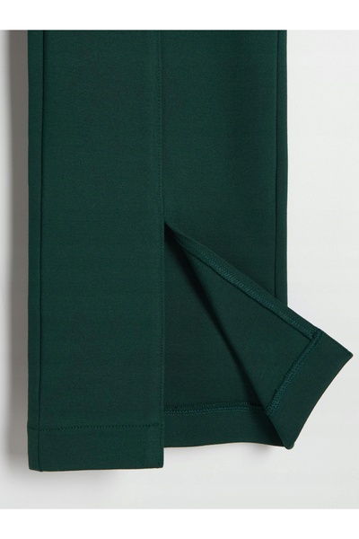 NO BRAND Pantaloni verde închis din material textil, cu talie înaltă, clasici...