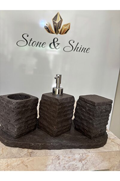 Stone & Shine Siyah traventen 4 Parça Banyo Seti