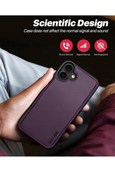NO BRAND Husă din piele Ocase pentru iPhone 16 cu clapetă RFID Mov 2 în 1 + C...