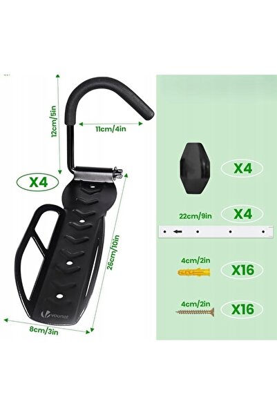 NO BRAND Suport de perete pentru biciclete, tip L, cu 4 cârlige pivotante, re...