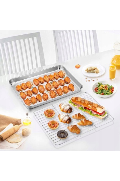 NO BRAND Set: Tavă de copt pentru prăjituri și grătar de răcire 40X30X2.5Cm -...