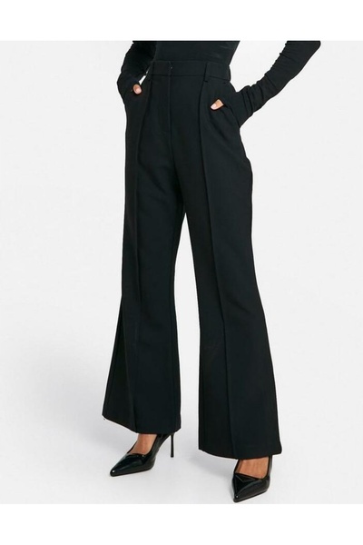 NO BRAND Pantaloni negri din material textil, cu picior lung, buzunare, cusăt...