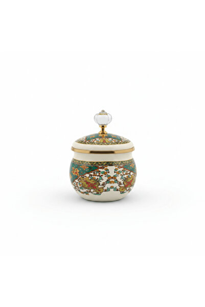 AKDC Cream Enamel Candy Bowl with Ornate Floral Design & lid - 9 cm