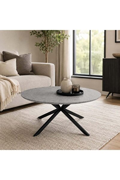 N.zone Modern Round Coffee Table with 80 cm Diameter, Strong Cross Metal Base...