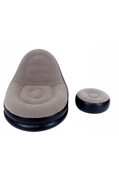 NO BRAND Șezlong gonflabil din catifea cu taburet, Puftool Solid Garden