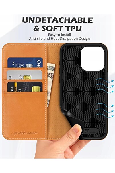 NO BRAND Husă tip carte Shieldon din piele naturală pentru iPhone 15 Pro Max,...