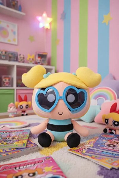Powerpuff Girls Lisanslı Güneş Gözlüklü Oturan Peluş Oyuncak 25 cm - Bubbles