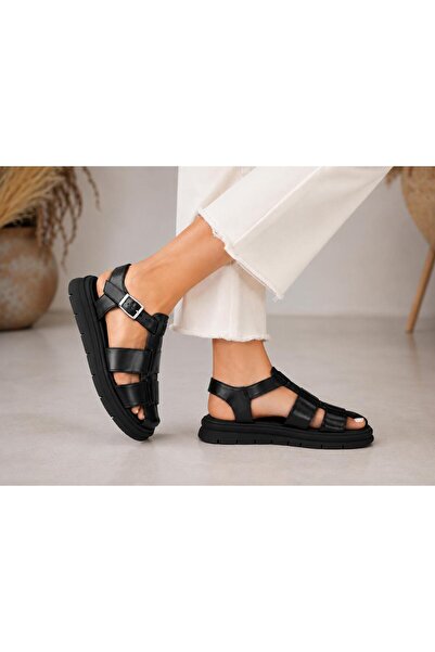 Butik NOBLE SHOES HAKİKİ DERİ SİYAH KADIN SANDALET