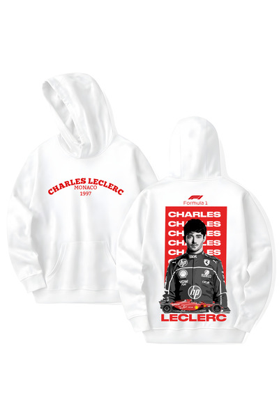 STİL-X Charles Leclerc Printed Cotton Long Sleeve Hooded Sweatshirt with 3 Th...
