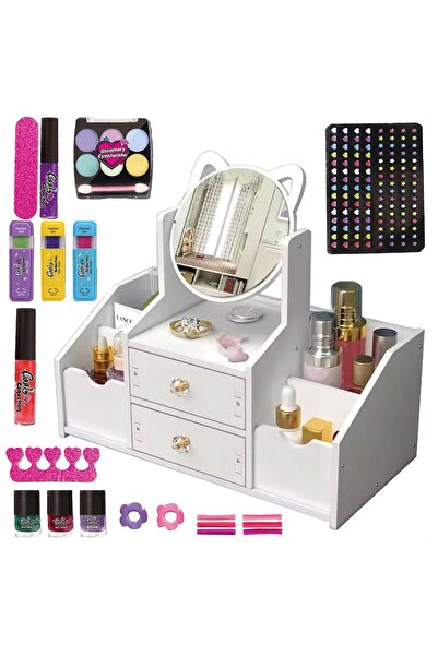 Stator Măsuță de toaletă din lemn pentru copii + Set de cosmetice pentru mach...
