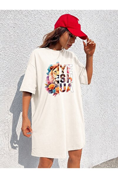 classy moda Γυναικείο μπλουζάκι με στάμπα λιοντάρι και λεπτομέρειες λουλουδιώ...