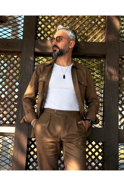 higo Men's Linen Safari Double Suit