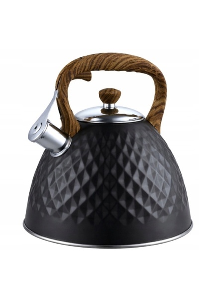 NO BRAND Ceainic tradițional mare din oțel inoxidabil, cu fluier, 3L, negru, ...