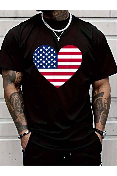 799 100% Cotton 4th Of July - American Flag Heart T-Shirt Men's Women's Vinta...