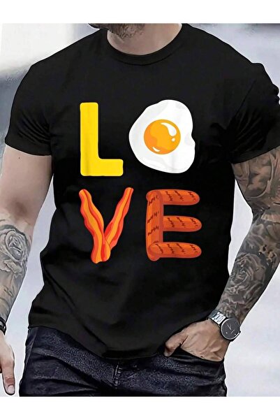 799 100% Cotton Love Breakfast Funny Bacon Sausage And Eggs T-Shirt Men's Wom...