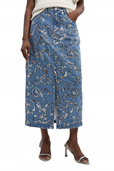 NO BRAND Fustă denim midaxi albastră cu paiete decorative Karen Millen 36