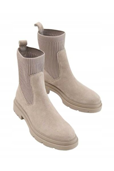 NO BRAND Cizme clasice plate gri, tip slip-on, din piele întoarsă naturală, R...