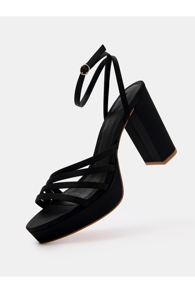 NO BRAND Sandale clasice negre, netede, din satin, cu baretă la călcâi, mărim...