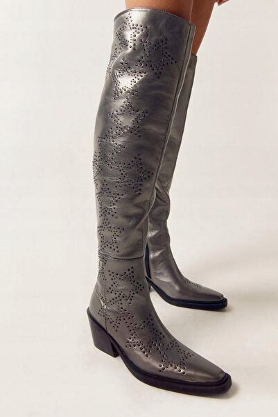 NO BRAND Jachetă cowboy metalică argintie, cu ornamente pe tocuri, gal 37.