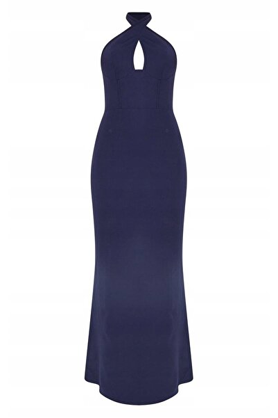 NO BRAND Rochie maxi bleumarin, croială dreaptă, cu suprapunere, uni, Prettyl...