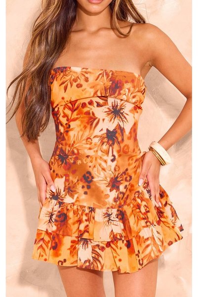 NO BRAND Rochie mini cu volane și imprimeu floral multicolor Prettylittlethin...