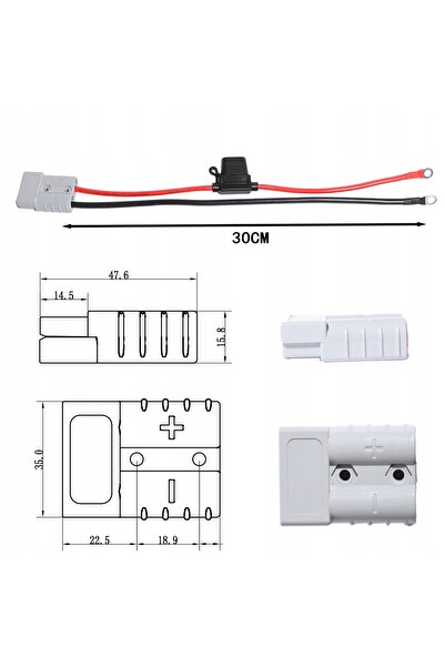 NO BRAND Anderson 30cm 50A Conector cablu baterie cu siguranță 50A 2 buc.