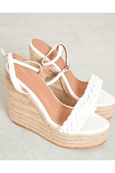 NO BRAND Espadrile albe cu platformă, cu barete, din piele ecologică, PrettyL...