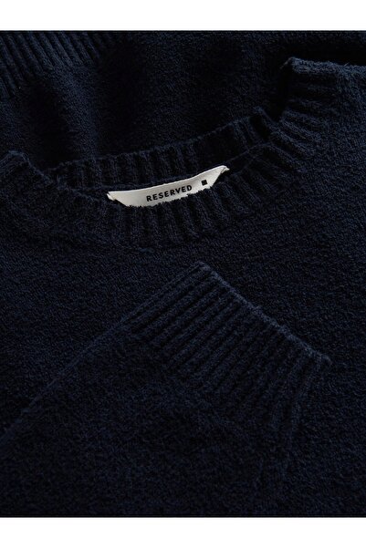 NO BRAND Pulover din bumbac bleumarin, texturat, clasic, cu mânecă lungă, măr...
