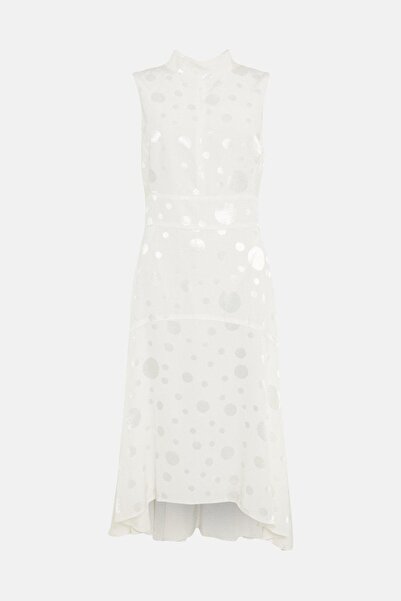 NO BRAND Rochie midaxi albă asimetrică jacard cu guler înalt Karen Millen 34