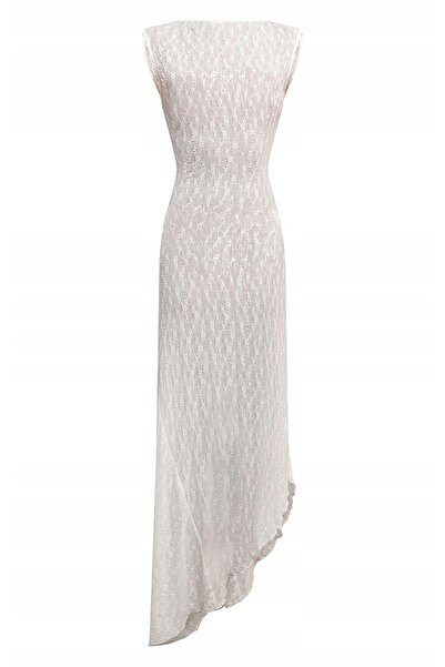 NO BRAND Rochie albă asimetrică texturată maxi cu flori Prettylittlething 44