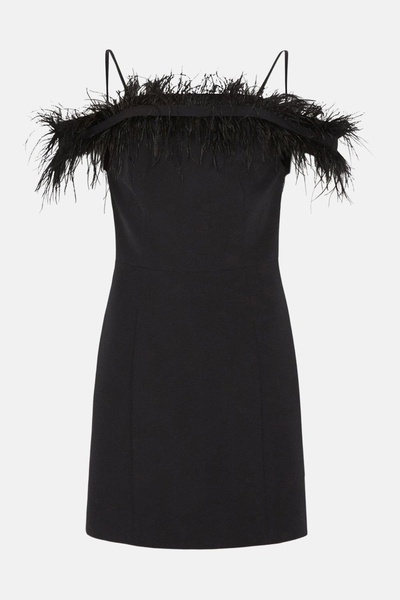 NO BRAND Coast 36 Rochie mini simplă neagră cu pene