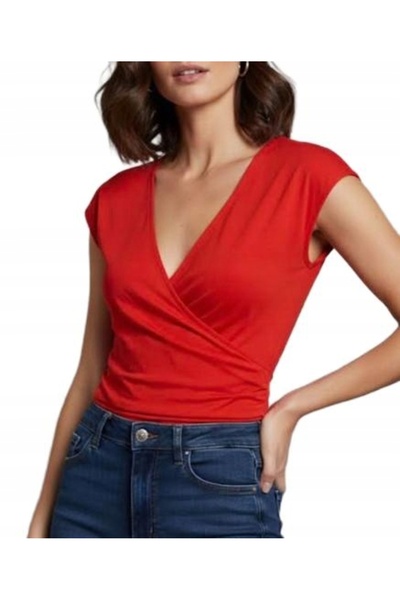 NO BRAND Bluză roșie clasică Karen Millen cu mânecă scurtă și croială asimetr...