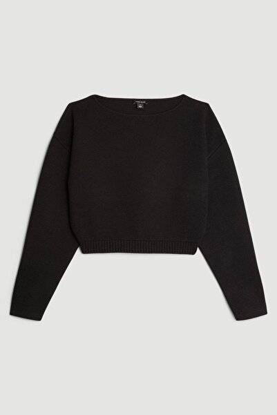 NO BRAND Pulover negru scurt, larg, tricotat, cu mânecă lungă, Karen Millen m