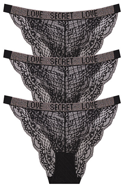 papatya lingerie سروال داخلي أنيق مزين بالدانتيل بالكامل مع طباعة حجرية ورباط...