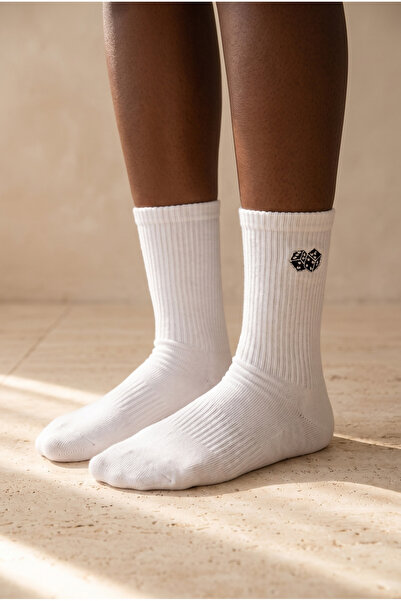 Katia&Bony Unisex Dice Embroidered Socks White