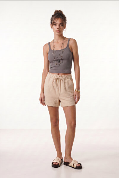 Lovelyİstanbul Fisto Embroidered Muslin Shorts Lhf0029 Beige
