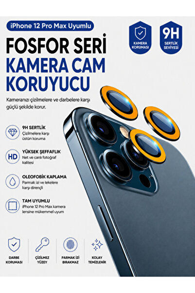 Nettech iPhone 12 Pro Max Uyumlu Fosfor Seri Kamera Cam Koruyucu 9H Temperli ...