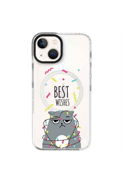 Casen iPhone 13 Yanları Beyaz Magsafe Arty Şeffaf Best Wishes Kedi Tasarımlı ...