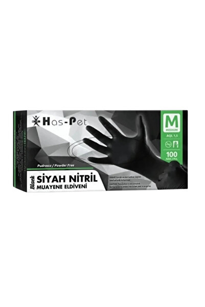 HASPET SİYAH PUDRASIZ NİTRİL MUAYENE ELDİVENİ M
