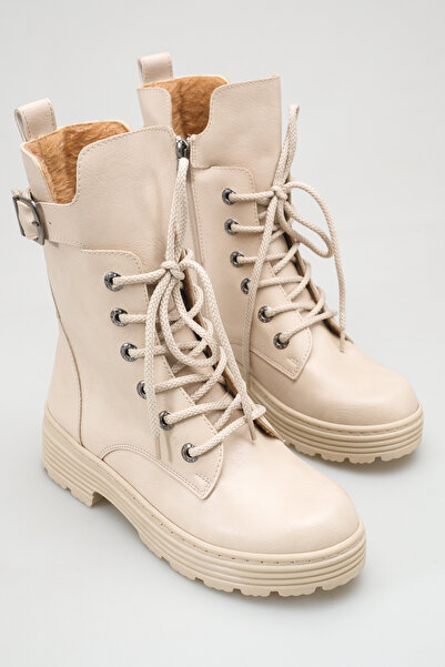 SENASTİL Lion Skin Women's Casual Winter Thick Soled Lace-Up and Zippered Boots
