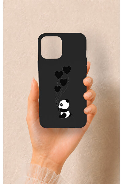 Vip Case iPhone 12 Pro Max Uyumlu Kalpli Panda Desenli Silikon Kılıf