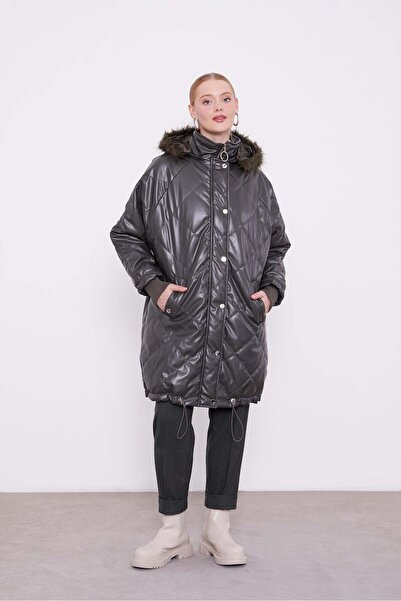 Levidor Khaki Quilted Hooded Coat