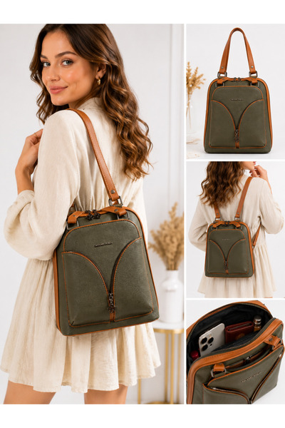 Miami Polo Club 1206 Juniper Leather Khaki Tan Backpack and Shoulder Bag