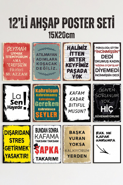 212toyzz Karışık Yazılı MDF Poster Duvar Tablosu – Dekoratif Ev, Salon, 12 li...