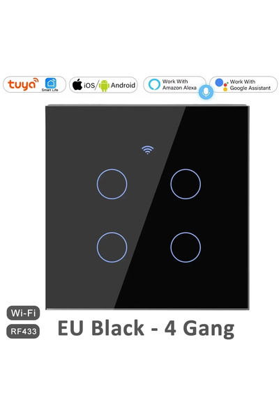 Choice black 4 gang EU 1/2/3/4 Gang EU WiFi RF 433mhz Smart Wireless Touch Wa...