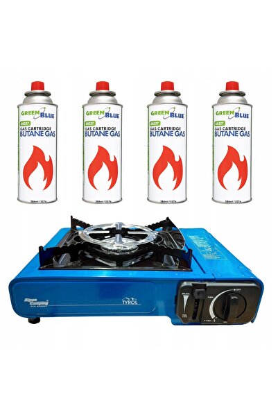 tyrolia Aragaz TYROL și set de 4 cartușe de gaz GreenBlue de 227g